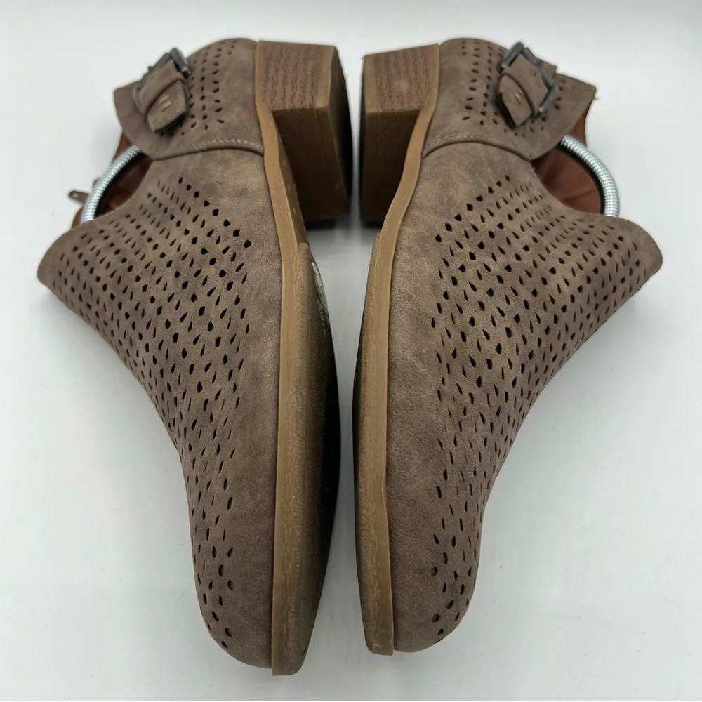Indigo Rd Vegan Leather Perforated Ankle Boots Chai Women’s Size 9 M Tan Taupe